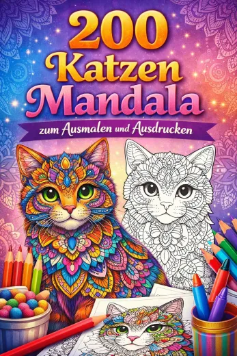 200 Katzen Mandala zum Ausmalen