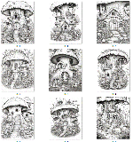 100 Pilzhäuser zum Ausmalen