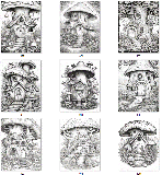 100 Pilzhäuser zum Ausmalen